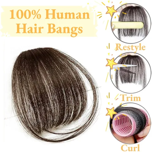 Vista 3 de Flequillo de cabello humano con clip, natural hecho a mano, flecos con sienes para mujer, extensiones curvadas reales y onduladas, piezas de cabello