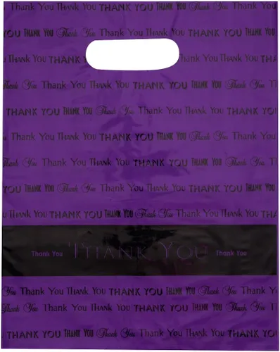 Vista 3 de 12x15 Naranja "Gracias" Die Cut Mango Bolsas de Plástico 50/cs