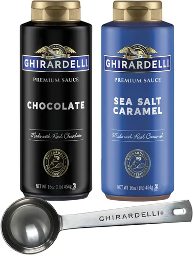 Vista 14 de Ghirardelli Salsa de caramelo, botella exprimible de 16 onzas (paquete de 2) con cuchara de barista estampada Ghirardelli