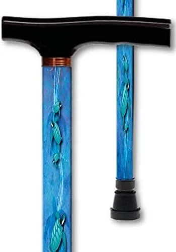 Vista 2 de Bastón para caminar con mango en T Derby de aluminio ajustable bonito diseño de tortuga marina para hombres o mujeres