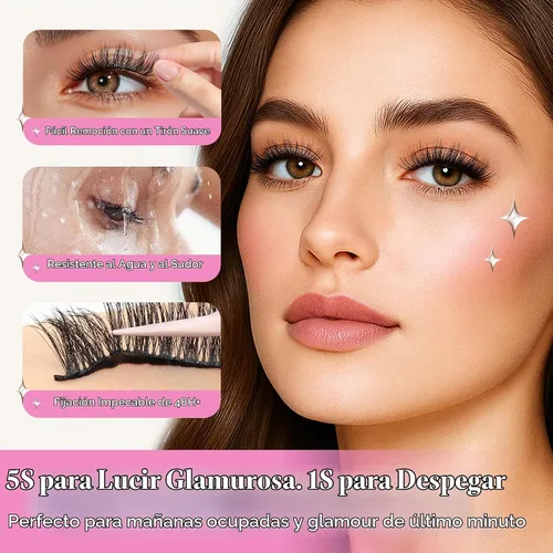Vista 3 de CALAILIS Pestañas autoadhesivas, 5 pares de pestañas postizas a presión de aspecto natural, sin pegamento, reutilizables, pestañas postizas