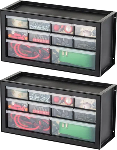 IRIS USA Cajones de almacenamiento pequeños de plástico, 10 cajones - 2 paquetes, caja de herramientas para maestros apilable, organizador de piezas