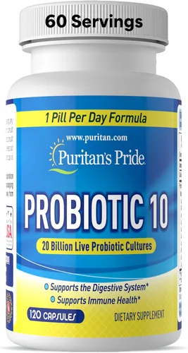 Vista 8 de Puritan's Pride Probiótico 10 con vitamina D para ayudar a apoyar la salud del sistema inmunológico, cápsula, 60 unidades, blanco