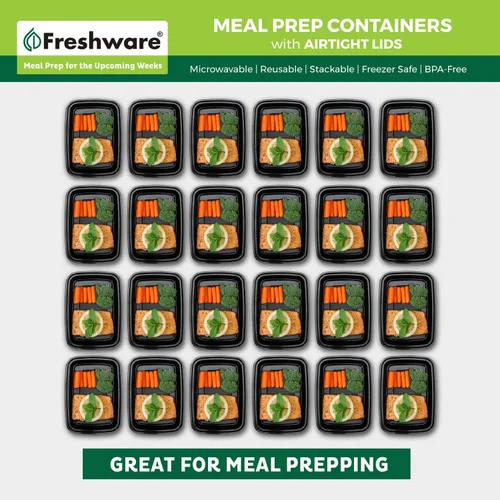 Vista 3 de Freshware Contenedores de preparación de comidas [paquete de 50] 1 compartimento con tapas, contenedores de almacenamiento de alimentos, caja Bento
