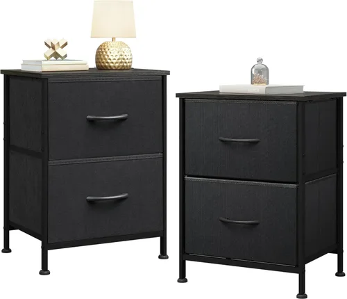 Vista 29 de WLIVE - Mesita de noche con 2 cajones, cómoda pequeña con 2 cajones para dormitorio, mueble de noche, mesa auxiliar con compartimentos de tela