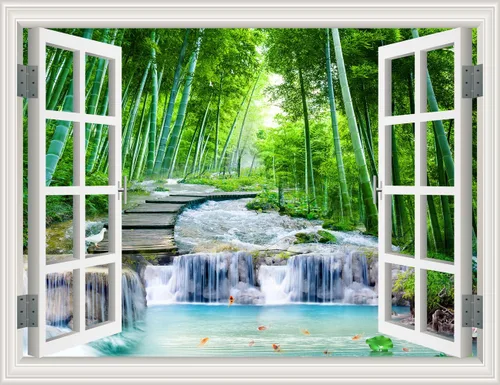 Vista 17 de Pintura autoadhesiva 3D, calcomanías de pared falsas para ventana, isla tropical con palmeras, mural de pared, vista de ventana, decoración de pared