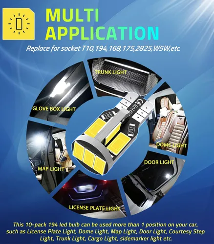 Vista 7 de Bombilla LED 194 T10 168 2825 W5W, extremadamente brillante 12 V 11SMD 5630 Chipset bombilla LED utilizada para coches, camiones, domo
