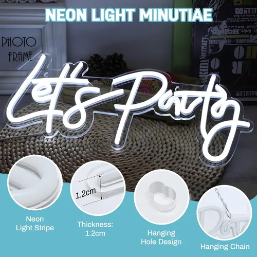 Vista 7 de Letrero de neón Let's Party – Regulable, luz LED de neón de 16 x 7 pulgadas para decoración de pared de dormitorio, alimentado por USB, letrero