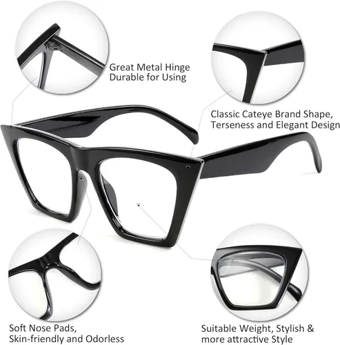 Vista 7 de FEISEDY Gafas cuadradas de lectura de ojo de gato con bloqueo de luz azul para mujer, lector de ojo de gato, antirreflejo, fatiga ocular digital