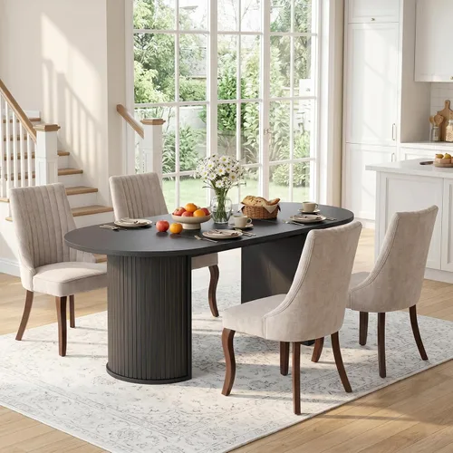 Vista 18 de SoarFlash Juego de mesa de cocina y sillas para 4, juego de mesa de comedor de 47 pulgadas para 4 personas con sillas tapizadas de terciopelo, juego