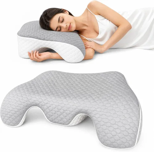 Almohada para dormir de lado con agujeros para los brazos, almohada de hombro de espuma viscoelástica para personas que duermen de lado, ergonómica