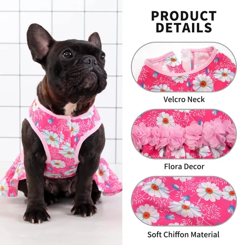 Vista 3 de KYEESE Vestidos para perros Daisy Eelgant, vestido de princesa para perros pequeños con flores, decoración de primavera y verano, vestido de gato