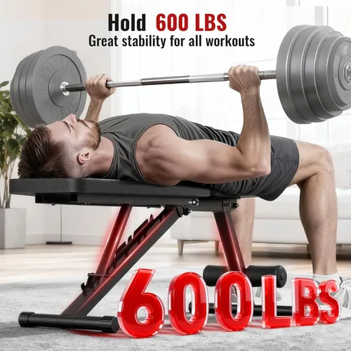 Vista 2 de Banco de pesas ajustable para ejercicio con mancuernas de gimnasio en casa, banco plano de inclinación estable de 600 libras para entrenamiento