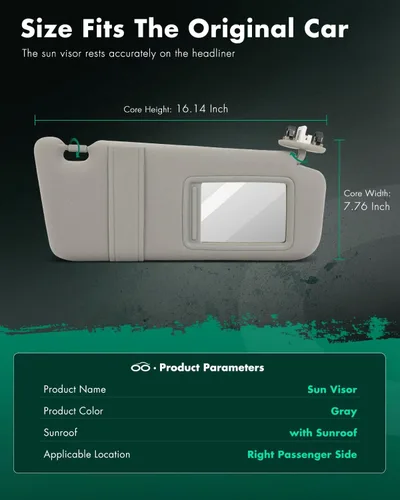Vista 2 de SCITOO Visera solar del lado del pasajero derecho para Toyota Camry 2006 2007 2008 2009 2010 2011 (con techo solar, con espejo, sin luz), gris