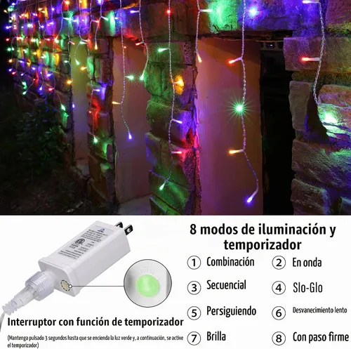 Vista 4 de Joomer Luces de carámbano de Navidad – Cadena de luces de 19 pies para exteriores impermeable, 8 modos de temporizador, conectable, tira de luces