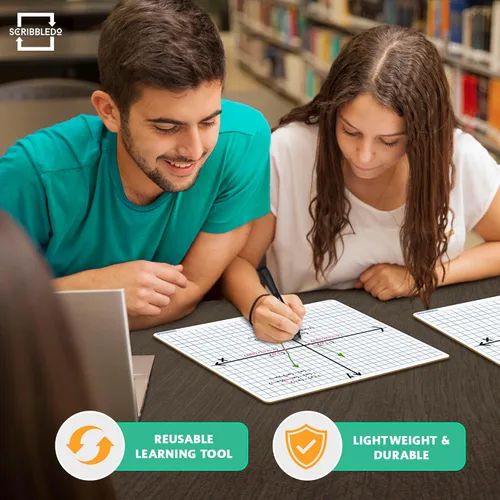 Vista 2 de Scribbledo Pizarra blanca de doble cara de borrado en seco XY Axis Graph de 9 x 12 pulgadas para uso de estudiantes y aulas, pizarra blanca