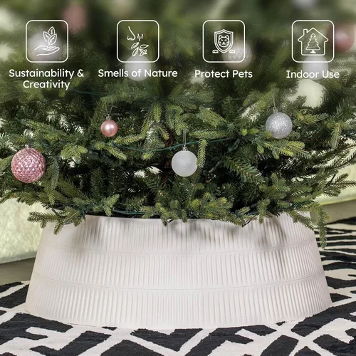 Vista 3 de HarcoHome Collar para árbol de Navidad, cubierta de base redonda para árbol de 28.4" de diámetro mezclada con fibra de grano natural, anillo