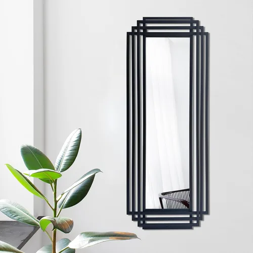 Vista 23 de Espejo rectangular de tocador, espejo geométrico Art Deco de 24 x 18 pulgadas con marco de metal, modernos y elegantes espejos de pared para sala