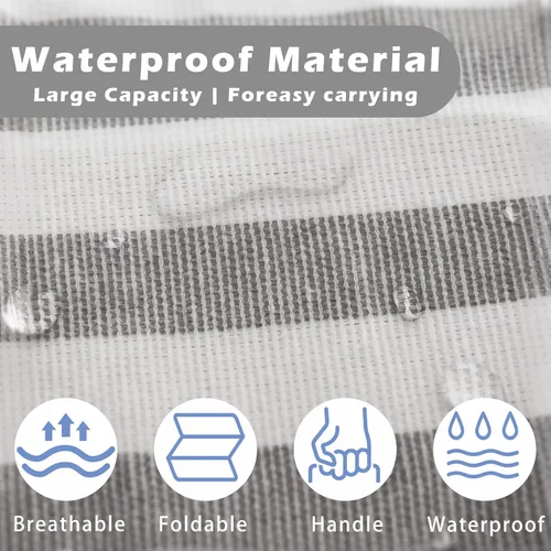 Vista 4 de Cesta grande para la ropa sucia, 75L impermeable, cesta plegable con asas extendidas para ropa en el dormitorio familiar (rayas verticales grises)