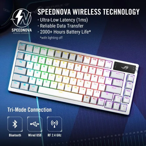 Vista 2 de ASUS Teclado mecánico inalámbrico ROG Azoth para juegos, 75% TKL, conectividad trimodo, interruptores ROG NX Brown prelubricados intercambiables