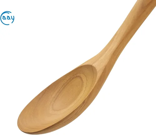 Vista 3 de FAAY Cuchara grande de 12 pulgadas, cabeza ancha, fácil para cocinar y servir. Hecho a mano de madera de teca dorada de alta resistencia a