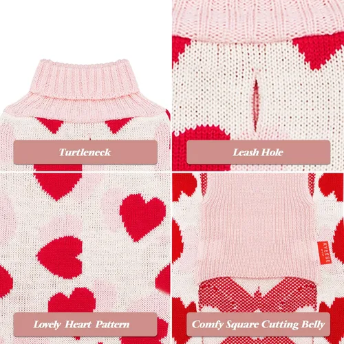 Vista 8 de KYEESE Suéteres para perros, para el día de San Valentín, suéteres para perros pequeños, suéter rojo con agujero para la correa, suéter