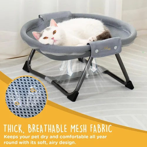 Vista 3 de KITTY KINGDOM Cama elevada para gatos, cama plegable sin montaje para gatos con malla transpirable para uso en interiores y exteriores, cama elevada