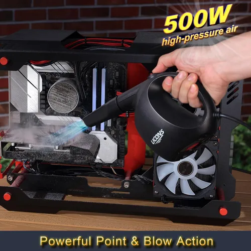 Vista 2 de Plumero eléctrico para electrónica, limpiador de teclado de alta potencia de 500 W, 101.7 ft/s, soplador de aire inalámbrico reutilizable