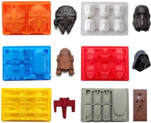Molde en forma de Star War, juego de 6 moldes flexibles de silicona para amantes de Star Wars, robots, decoración de pasteles de cumpleaños, moldes