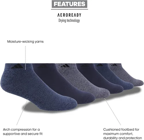 Vista 2 de Adidas - Calcetines Athletic para hombre corte bajo y planta acojinada 6 pares