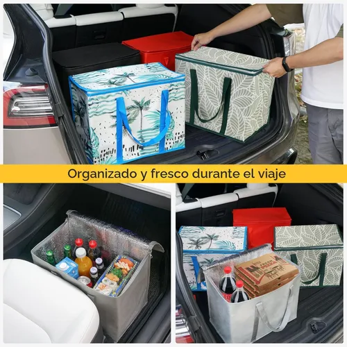 Vista 5 de BALEINE Paquete de 2 bolsas aisladas reutilizables para comestibles, bolsa enfriadora plegable para comestibles, bolsa aislante grande de alta