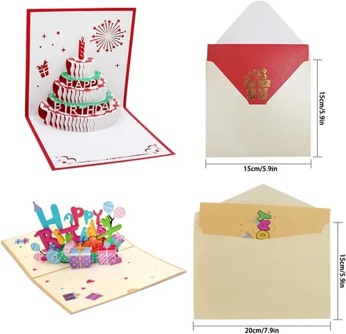 Vista 7 de SourceTon Juego de 2, tarjetas emergentes de feliz cumpleaños, 3D Pop Up hechas a mano con tarjetas de felicitación en blanco y sobres