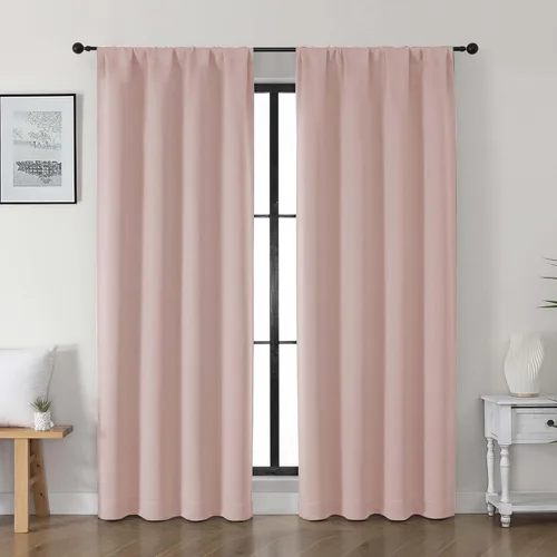 Vista 22 de Gwine - Cortinas opacas negras para dormitorio de 84 pulgadas de largo, juego de 2 paneles, cortinas sólidas reductoras de ruido con aislamiento