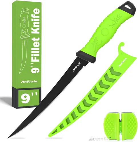 Vista 10 de ANTOWIN Cuchillo de filete de 7 pulgadas para pescado, hoja de acero inoxidable SG2 japonés de grado profesional, cuchillos de filete de pesca