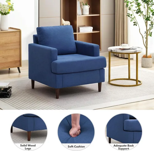 Vista 4 de Weture Silla de Acento Moderna de Mediados del Siglo, Sillón de Tela de Lino para Sala de Estar, Cómodas Sillas de Lectura Tapizadas