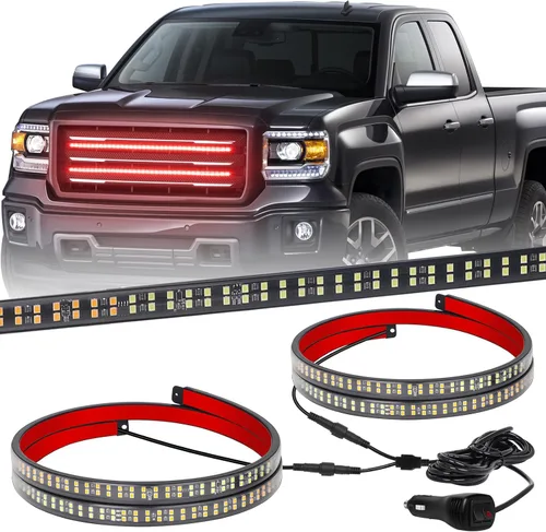 Vista 9 de XRIDONSEN 2 tiras de luces estroboscópicas de 24 pulgadas para parrilla de camión, 288 luces LED ámbar de emergencia para puerta trasera/ventana
