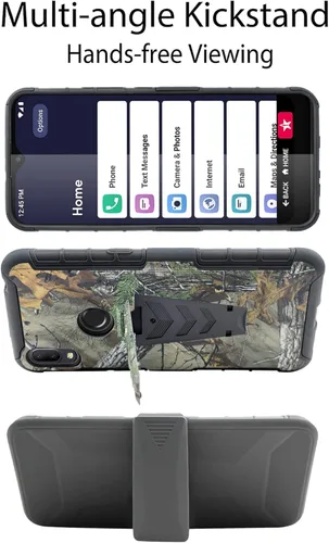 Vista 6 de Funda diseñada para Jitterbug Smart 3 (2021) con vidrio templado, clip giratorio para cinturón, soporte para soporte de armadura resistente a prueba