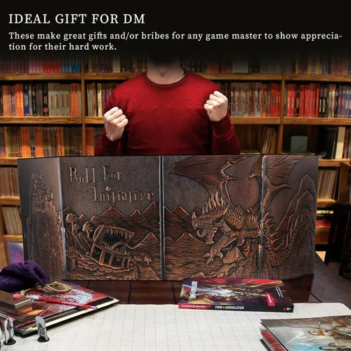 Vista 6 de CZYY DND Pantalla de Dungeon Master de Cuero Sintético con Relieve de Dragón y Mimic, Cuatro Paneles con Bolsillos Pantalla DM para Calabozos