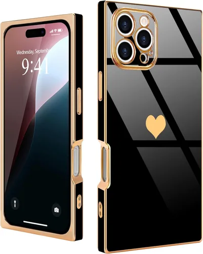 Vista 34 de Funda compatible con iPhone 11, rectangular, bonita carcasa dorada chapada en oro, de lujo, con corazón de amor, para mujeres y niñas, a prueba