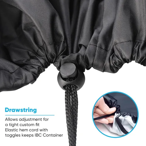 Vista 5 de NEVERLAND Funda para IBC Tote 275 Galones - Funda de Tanque de Agua 420D, Funda Protectora Impermeable y para Sombra del Sol en Negro, Adecuada