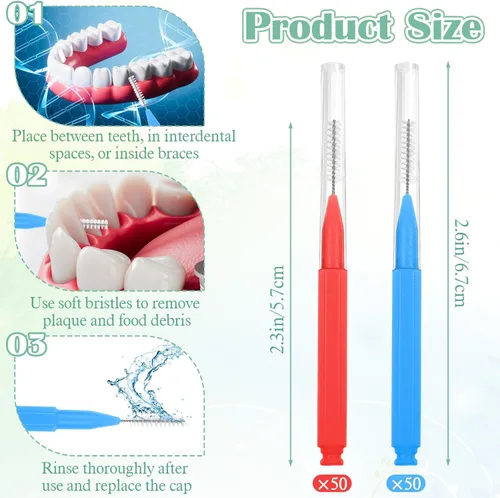 Vista 2 de SynHHergyx 100 piezas de cepillo para frenos, cepillos interdentales entre dientes, herramientas de limpieza dental, palillos de dientes de higiene