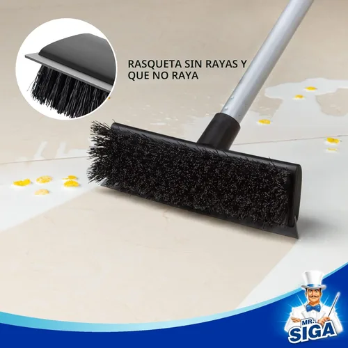 Vista 4 de MR.SIGA Cepillo de limpieza de suelo con mango largo, limpiador 2 en 1 y escurridor para limpiar baño, patio, garaje, pared, azulejos con cerdas