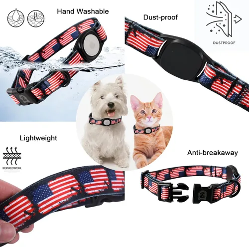 Vista 4 de Collar de perro Airtag para el 4 de julio, collares de perro de verano con soporte para Airtag de Apple para perros pequeños, medianos y grandes