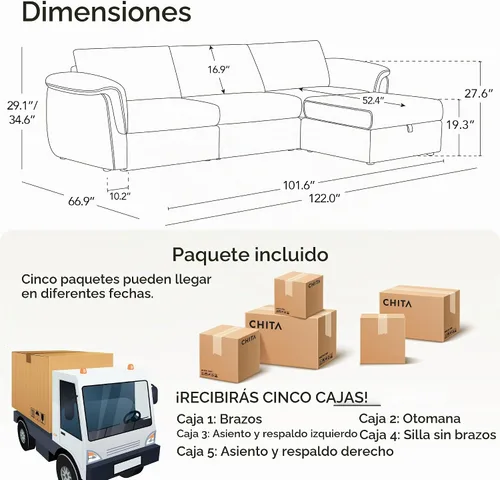 Vista 3 de CHITA Sofás seccionales extra grandes para sala de estar, sofá modular de nube, moderno de mediados de siglo, sofá de 3 plazas, felpilla en crema