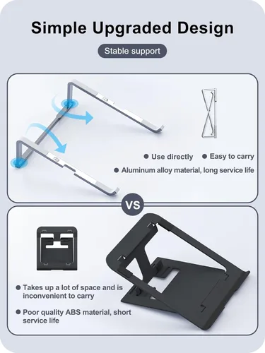 Vista 6 de MOKURU Soporte para Laptop para Escritorio, Soporte de Aluminio para Computadora para Laptop, Elevador de Laptop Plegable, Soporte Portátil