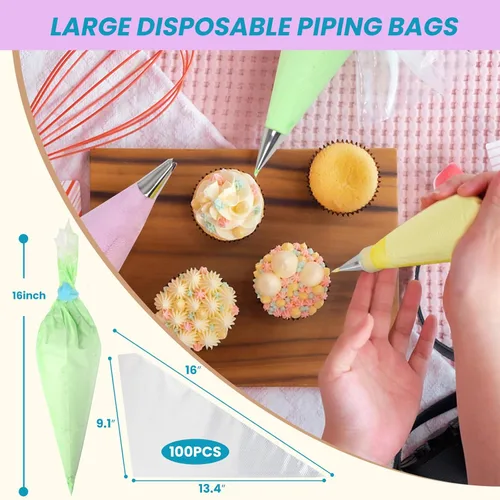 Vista 4 de firstake Bolsas de tubería de 16 pulgadas - 100 piezas Bolsas de tubería desechables, bolsas de pastelería grandes, bolsas de glaseado engrosadas