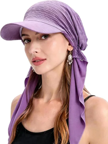 Vista 24 de ZLYC Gorro ligero con ala de quimioterapia para mujer, bufanda para la Tie Dyed Purple