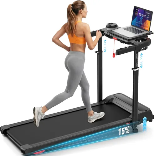 Vista 9 de Treadmill with Desk Workstation & Adjustable Height, 450 lbs Weight Capacity, Folding Incline Treadmill with Handle Bar, Portable Ultra-Quiet 3.5HP
