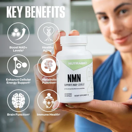 Vista 3 de NutraBio NMN - Suplemento NAD, apoyo a la longevidad, aumenta los niveles de NAD, incrementa la energía celular, salud cerebral, envejecimiento