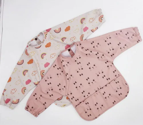 Vista 6 de GZMM Baberos impermeables para bebés, babero de alimentación de manga larga con recogedor de alimentos, fácil de limpiar y lavable, paquete de 2